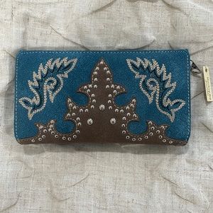 NWOT Montana West Wallet- blue, brown, with sparkle.